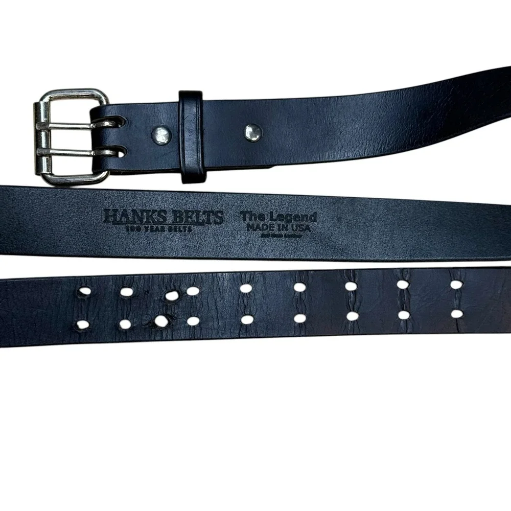 VTG Hanks Belts Leather Belt Mens 56 Black USA‎ Heavy Duty Work Casual Thick
